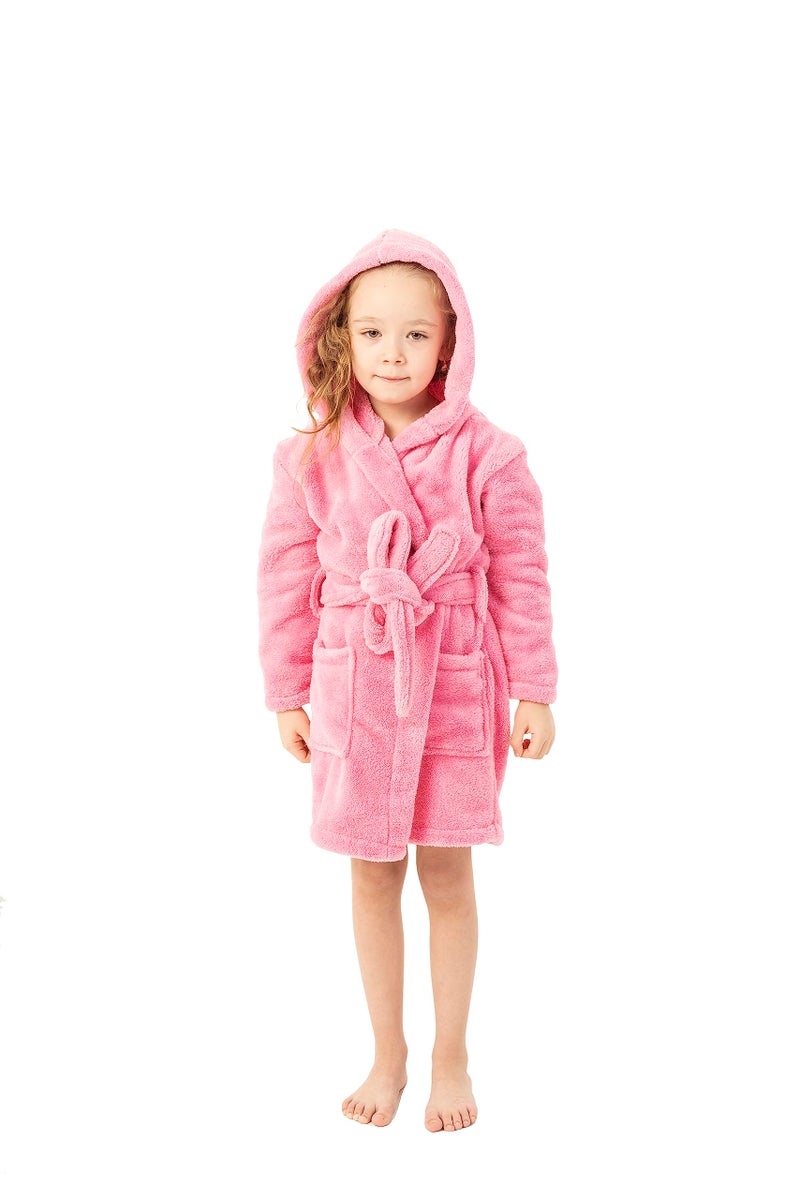 BC BARE COTTON Kids Microfiber Fleece Hooded Robe - Girls - Pink - Medium - Image 4